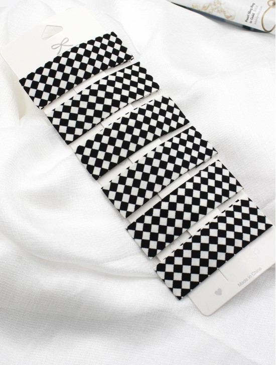 Checker Pattern Hair Clips (6 Pcs)